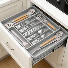Extra Large Expandable Silverware Organizer, FoodCutlery Flatware Organizer, Kitchen Utensil Drawer Organizer, Adjustable Silverware Holder For Spoons Forks Knives, Gray - Xám (Cỡ lớn) - Xem 1