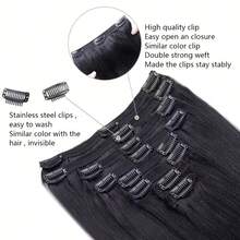 Straight Clip In Hair Extensions Real Human Hair 8Pcs Remy Human Hair Clip Ins For Women Natural Soft Human Hair 100g 22inch #1B Natural Black - Natural Black - 查看 7
