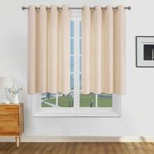 1pc/2pcs Light Filtering Curtains/Top Tie Solid Curtains/Light Balancing Filtering Sunlight Curtains, Multiple Sizes & Colors Available, Faux Linen Texture Suitable For Living Room, Bedroom, Kitchen, Home, Farmhouse, Rustic Decor, Beige Curtains - Beige - View 23