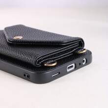 1 Piece Elegant PU Lychee Grain Leather Flip Wallet Case With Card Slots, Crossbody Strap, Ring Holder And Mirror, Compatible With S26, S25, S24, S23, S22, S21, S20 FE, Note 20 Ultra, A17, A16, A15, A07, A52, A53, A54, A25 5G, International Version, Not The Domestic Version - 黑色 - 查看 6