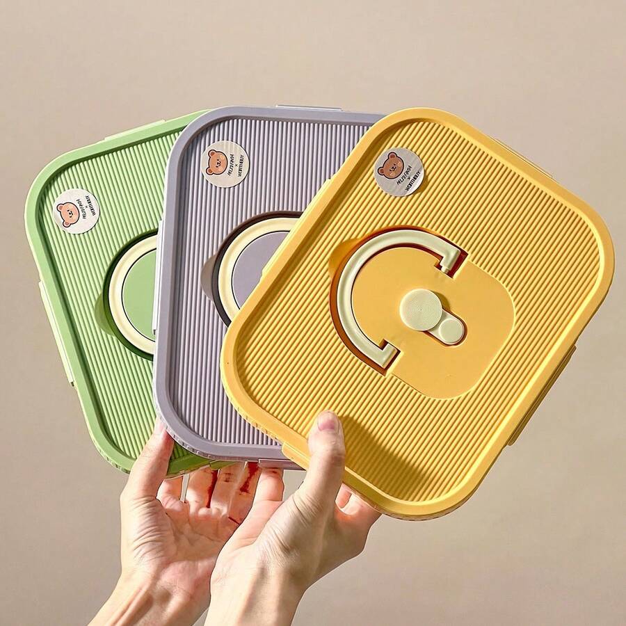 2/3 Compartment Portable Square Plastic Lunch Box With Handle, Microwave Heatable, Sealed Leak-Proof Fruit Salad Food Container, Reusable Large Capacity Divided Bento Box, Suitable For Student And Adult Use In School, Office, Outdoor Camping, Picnic, Travel,Back To School