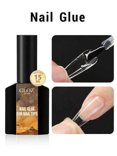 GLOZ 15ml Nail Glue Gel For Nail Tips Long Lasting Extension Glue For Clear Nail Tips And Clear Press On Nails, Nail Repair Treatment, Salon Art DIY At Home Need U V Light Cured
