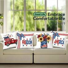 4pcs Independence Day Celebration Pattern Pillow Covers, Single-Sided Printed Pillow Shams, Suitable For Living Room, Bedroom, Home Decor, All Seasons - Multicolor - View 7