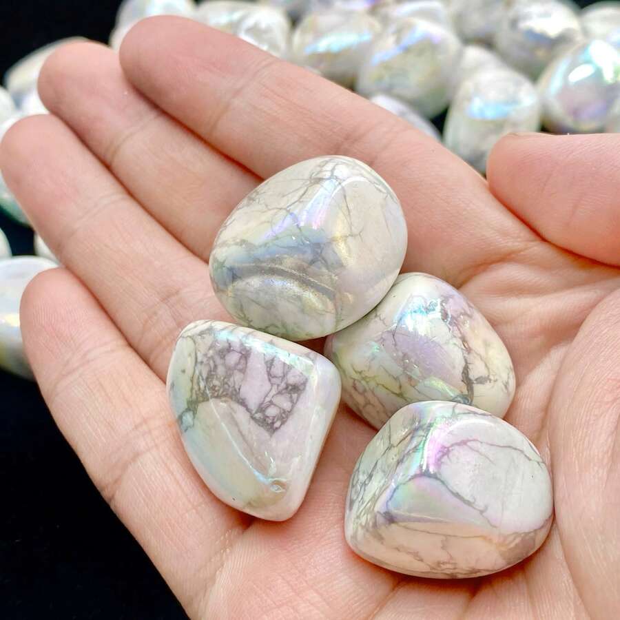 随机5颗高品质光晕白纹石原石装饰天然水晶原石，生日礼物，场景装饰。 - 5pcs - 查看 1