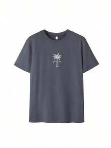 Women's Minimalist Coconut Tree Slogan Print Casual Round Neck Short Sleeve T-Shirt, Simple & Versatile, Suitable For Daily & Holiday Wear.Graphic Tee, Women, White, Black, Pink Summer VacationCasual Daily Wear, Pefert For Summer Vacation Outfits - 白色 3 - 查看 11