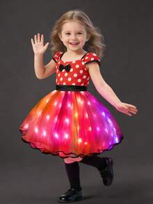 Girls' Princess Dress With Lighting, Synchronized With Music, APP Control, Suitable For Birthday Party And Holidays (Batteries Not Included) - Red - View 5