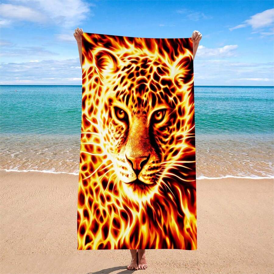 1件装酷炫火焰豹纹沙滩巾，时尚沙滩摄影必备披肩 - hj-76 - 查看 1