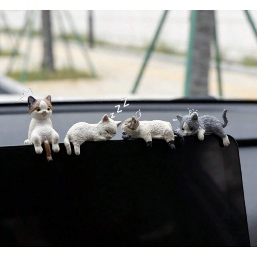 Cute Cat Car Dashboard Decor - Adorable Lying Down Cat Figurine, Creative  Display Ornament For Interior Decoration - Lazy Cat Kitten (4-pack) [Free Residue-free Adhesive] - View 1
