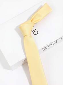 1pc Men's Solid Yellow Fashionable Dense Business Tie, Suitable For Party, Date, Daily, Travel Outfit - Yellow - View 5