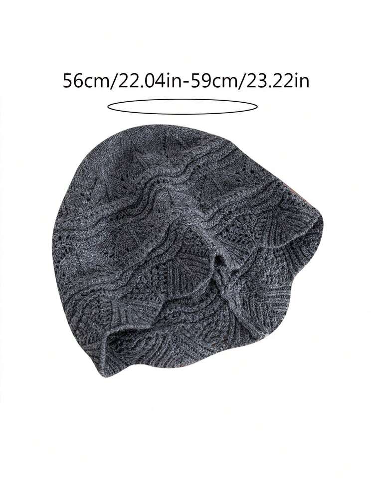 1pc Soft Breathable Hollow-Out Casual Knit Beanie, Frill Trim Design, Cozy Atmosphere, Suitable For Spring, Autumn & Winter - A - View 6