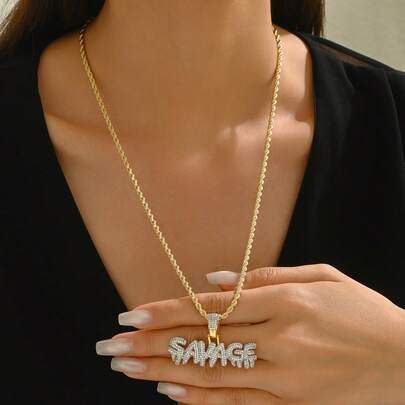 1 chiếc dây chuyền mặt dây chuyền đá Cubic Zirconia phong cách Hip-Hop Châu Âu và Mỹ