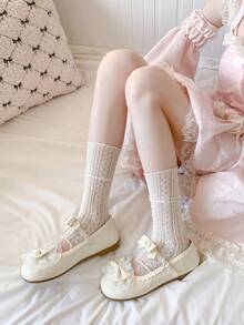1/2/3双装白色过膝长筒袜，蕾丝袜，适合搭配高筒靴，春夏过膝长筒袜 - 彩色 - 查看 9