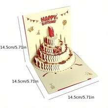 6/1pc 3D Happy Birthday/Christmas Gift Card, Pop-Up Birthday Cake Card With Envelope, Christmas Invitation Card - Birthday Cake - View 10