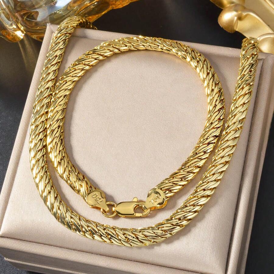 2pcs 18K Gold Color Chain Necklace, Waterproof Minimalist Clavicle Necklace For Women, Daily Wear - Gold 2 - View 1