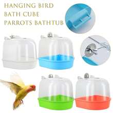 Baño para pájaros para limpieza de jaulas, suministros para mascotas, bañera para pájaros cacatúa con ganchos colgantes, cubo de baño para pájaros colgante transparente acrílico WZKN - Azul - Ver 1