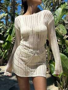 2026 Spring/Summer New Women's Casual Elegant Street Style Beach Party Vacation Knit Off-Shoulder Pullover Top, Women's Spring, Women's Vacation Wear, Summer Vacation, Y2K Style, Women's Casual, Women's Vacation, Women's Beach - Apricot - View 9