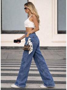 Calça Wide Leg Feminina Confortável Casual Versátil Elegante Moderna Qualidade Blogueira - Lavagem clara - Visão 3