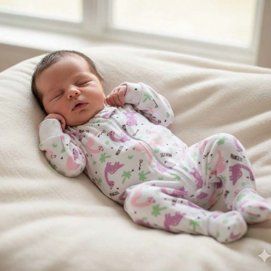 : Baby Girl Long-Sleeved , Pajamas, Zipper Closure, Ribbed Knit, 100% Cotton - 粉色 - 查看 1