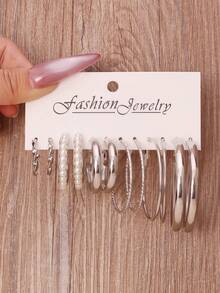 2-60件/套银色女士耳环套装，包含仿珍珠小耳环、大号耳环、几何耳钉，时尚百搭，是度假、日常佩戴、工作、旅行、婚礼、圣诞节、新年、教师节的理想配饰，也是送给她的绝佳礼物。 - 銀色 - 查看 13