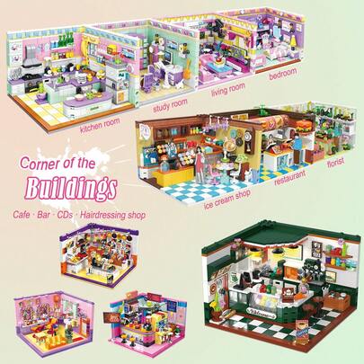 迷你房间积木玩具 - 厨房、卧室、书房、客厅装饰 | 用迷你积木搭建你自己的世界 | 可爱彩色积木套装 | 可连接的创意积木玩具模型 | 适合办公桌装饰