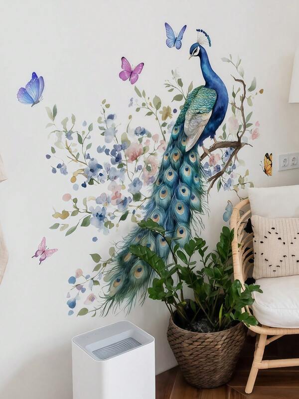 1 miếng dán tường hình chim công và các loài chim khác, decal dán tường bằng vinyl mờ có thể tháo rời, thích hợp cho phòng khách, phòng ngủ, phòng tắm, trang trí nhà cửa, quà tặng trang trí mùa xuân.