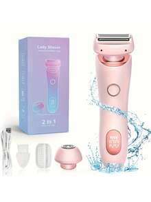 蓝色女士电动剃须刀，二合一女士电动剃须刀，适用于腿部、手臂、面部和比基尼区域，无线比基尼修剪器，带可拆卸刀片，无痛剃须，IPX7级防水，干湿两用 - 藍色 - 查看 13