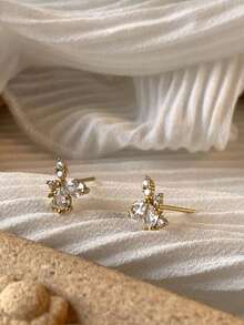 1 Pair Luxury S925 Sterling Silver Zirconia Flower Stud Earrings, Fashion Jewelry Gift For Women, Suitable For Wedding, Party, Holiday - Flower 2 - View 2