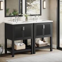 24" Bathroom Vanity With Ceramic Sink, Freestanding Solid Wooden Frame Vanity With Porcelain Basin, Industrial,2-Door Storage Cabinet & Open Shelf For Small Place Bathroom Accessories,Black - 黑色的 - 查看 10