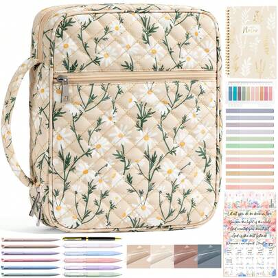 Funda para Biblia para mujeres, bolsa grande para Biblia, suministros para estudio bíblico, kit de diario acolchado, bolso de iglesia con asa, estuche acolchado con pestañas, accesorios, regalos cristianos para mujeres, madres, Pascua