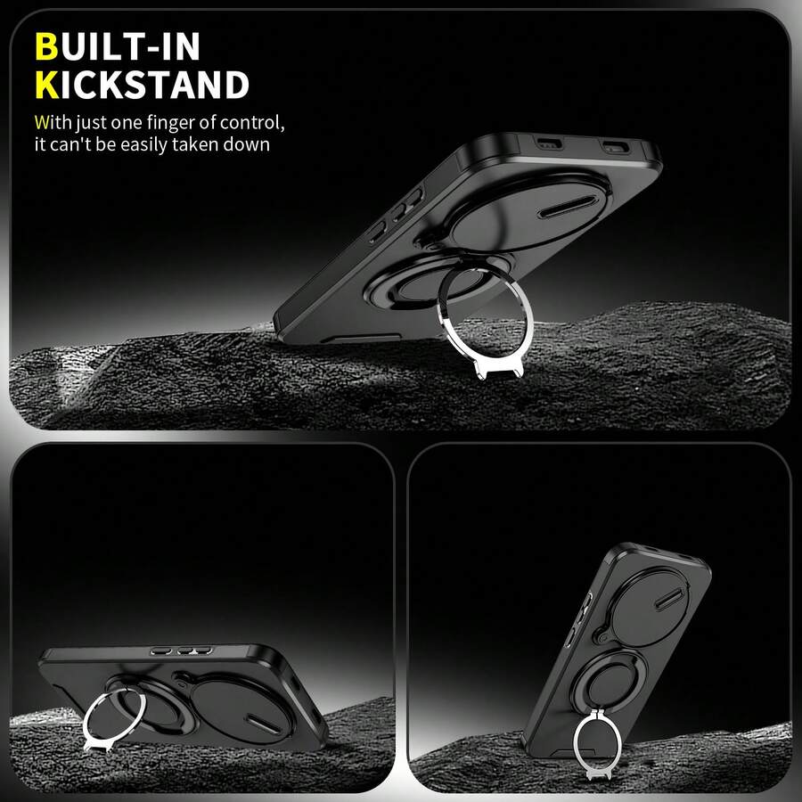 Magnetic 360° Rotating Anti-Drop Phone Case Compatible With Apple 11/12/13/14/15/16 Pro Max, S22/23/24+ UA04/A05/A14/A15/A24/A25/A34/A54S Series, Moto, Pixel, Note 15/14 Series - Black + Screen Protector - View 1