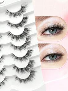 ENCHUW 7 Cặp Mi Giả Lông Chồn Tự Nhiên, Mi Giả Lông Chồn Mềm Mịn, Mi 3D Có Dải Trong Suốt, Mi Cong Xù Kiểu Mắt Mèo - màu đen - Xem 4