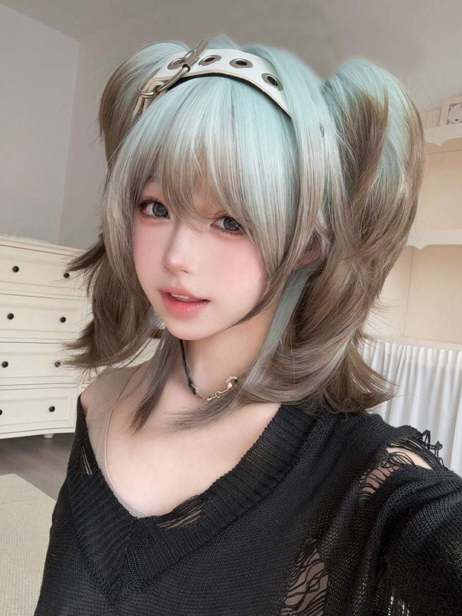 alicegarden 16-Inch Long Synthetic Wig Featuring A Natural Straight Style A Stunning Multicolor. Designed With Bangs , This False Hairpiece Is Perfect For Ms Daily Use, Offering A Natural And Realistic Appearance That Mimics Gift For Ladies. (No Accessories) - Multicolor - View 1