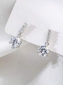 1 Pair Fashion Minimalist Full Rhinestone Pave Stud Earrings, Niche Premium Sparkling Zirconia Ear Studs Earrings Jewelry For Women - Silver - View 6
