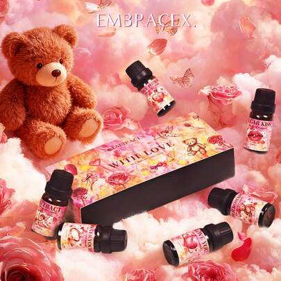 EMBRACEX. With Love Luxury Fragrance Oil Set, 6 X 10ml Gift Box, Aromatherapy Scented Oils For Diffuser, Humidifier, Home Fragrance, Love Potion, PS I Love You, Amber Romance, Forever Yours, Sugar Kiss, Attract Essential Oils, Romance Collection Scented Oil Gift Set, With Love Aroma Oils For Candle Making & Home Scenting, Anniversary Gift