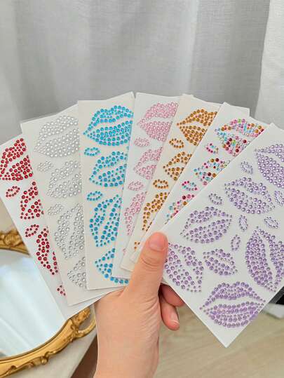 1PC 3D Red Face Gems Self-Adhesive Face Jewels, Red Pink Yellow White Blue Colorful Purple Face Glitter Lip Hair Gems, Festival Kiss Stickers, Face Rhinestone Stickers For Makeup, Eye, Hair, Body, Rave Accessories,Concert Look