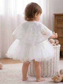 Baby Girls' White Dress, 0-2 Years Old, Birthday Wedding Christening Lace Shawl Formal Dress Set - White - View 4