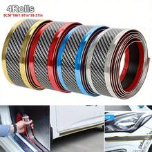 1pc Multi-Color Car Door Sill Protector, Anti-Kick Sticker, Universal Modification Decorative Trim, Carbon Fiber Bumper, Door Edge Protector - Multi-color Carbon Fiber Textured Door Sill Protector - View 3