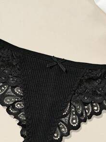 1 Pc Ladies Feather Pattern Lace Patchwork Panties Gorgeous Sexy Elegant Ladies Thongs - Multicolor - View 5