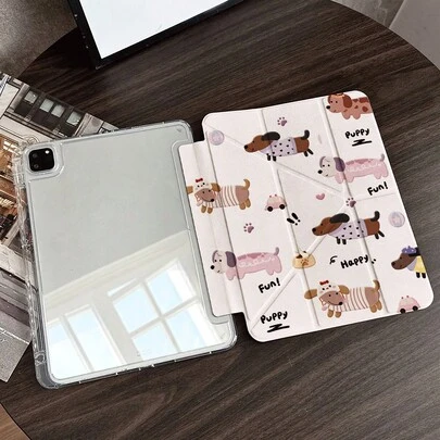1款可爱卡通腊肠犬图案平板电脑保护套，带笔槽，兼容iPad 10.9/10.2/Air第五代/Pro11/第十代/9.7/Air 2/（第七代）/（第八代）/Air 4/5/Pro 11/第十代10.9英寸（2022款）智能保护套/Air 13（M3 2025）/Air 11（M3 2025）/Air 11（M3 2025）/11（A16 2025）/兼容Galaxy Tab S10+/S9/A9，兼容小米5/5PR/6/6PRO/7/7PRO