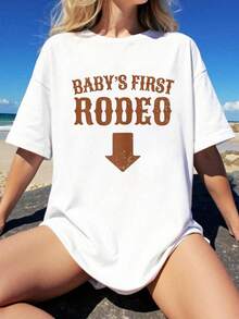 Camiseta de Vaquera para Embarazadas 100% Algodón Unisex - Divertida Camiseta Gráfica para Futura Mamá, Ropa de Verano para Mujer - Blanco - Ver 1