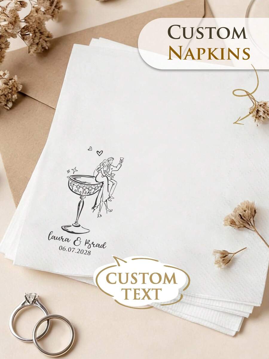 15-500张个性化鸡尾酒餐巾纸，三层定制婚礼餐巾纸，是婚礼、周年纪念、新娘送礼会、鸡尾酒会、订婚派对的完美装饰，也是情侣、爱人和家人理想的一次性饮料餐巾纸，可定制派对餐巾纸 - 白色 - 查看 1