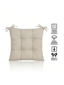 Single Chair Cushion With Ties 40x40 Cm – Soft Seat Pad With Foam Filling - Beige - View 2