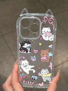 1个可爱蝴蝶结、爱心、樱桃猫图案透明软TPU材质1.5mm厚防震手机壳，带猫耳挂绳，适用于 17/17Pro/Air/17PROMAX/17E/16E/16/16Pro/16PLUS/16Promax/15Promax/11/12/13/14/15Plus/15Pro/14Pro/13Pro - 彩色 - 查看 4