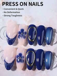 24pcs Almond Shaped 3D Gel Nail Stickers, Floral Nail Art Design, French Tip Style, Medium Size Metal Decor, Pearl Accent, Acrylic Nail Tips, Includes: 1pc Gel And 1pc Nail File. Almond Shaped French Nail Stickers, Suitable Women's Daily Work, Festivals And Parties. Nails Nail Supplies - 彩色 - 查看 9