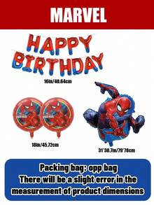 Marvel 蜘蛛侠生日气球,超级英雄派对装饰套装,大型红蓝格纹铝箔气球,适合儿童生日派对、拍照背景、新年庆祝装饰、礼品花束装饰 - 生日套裝 - 查看 7
