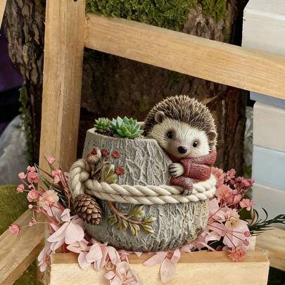 1个刺猬花盆树脂硅胶模具 - 柔韧可重复使用易脱模工艺模具，适用于DIY花盆装饰品树脂工艺品制作，是手工爱好者和艺术创作者的理想之选。