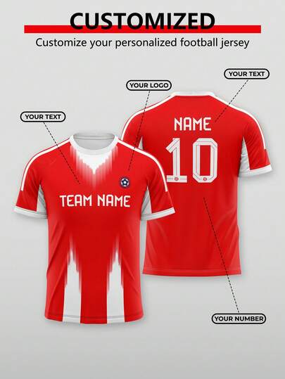 1pc Customized 2026 World Cup Theme FC Football Club Jersey, Featuring Blue And White Color Scheme With Letter And Number Graphics. This Personalized Football T-Shirt Can Be A New Year Gift. This Customized, Comfortable, Casual Sports-Style T-Shirt.