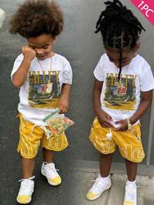 Boys' Cotton Round Neck T-Shirt, Casual And Comfortable Spring And Summer Short-Sleeved Printed Top - trắng - Xem 2