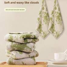 Bộ 5/10 khăn lau bếp, khăn vệ sinh bằng vải lông san hô, họa tiết hoa hồng xanh lá cây, thấm hút tốt, dùng để lau chén đĩa, bàn, mặt bếp, bồn rửa, sử dụng trong nhà. Mềm mại, dày dặn, không xơ vải, có thể tái sử dụng, nhanh khô, nhiều màu sắc, quà tặng trang trí ngày lễ. - Hình vuông - Xem 4