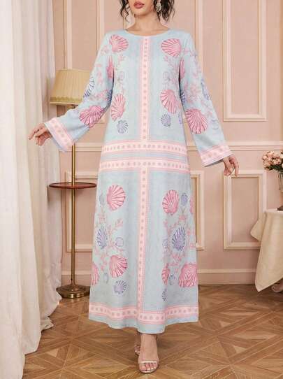 Solessence Luxury Arabic Style Robe, Loose Fit Round Neck Long Sleeve, Lightweight & Breathable, Elegant Casual Vacation Robe Gown, Traditional Arabic Clothing, Festival Formal Dress